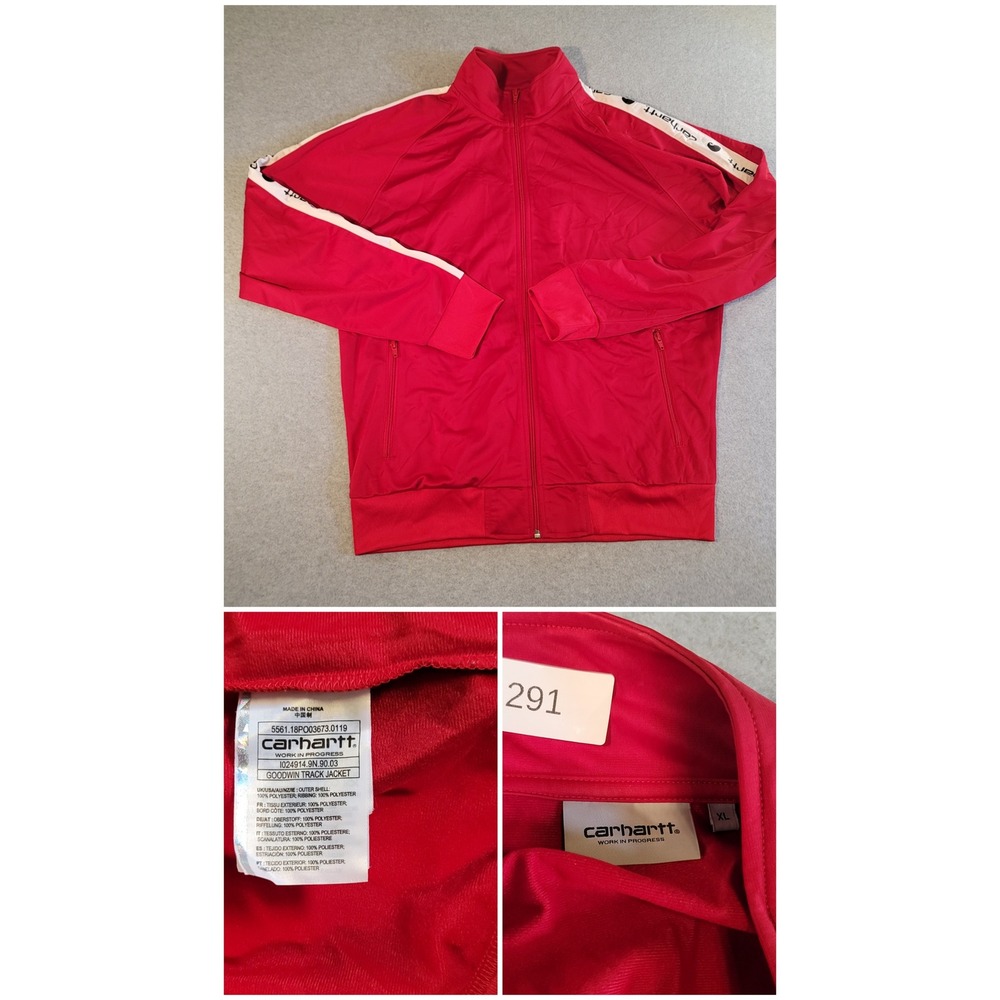 Carhartt WIP Goodwin Track Jacket Mens XL Red Logo Tape Full Zip I024914.9N.9003